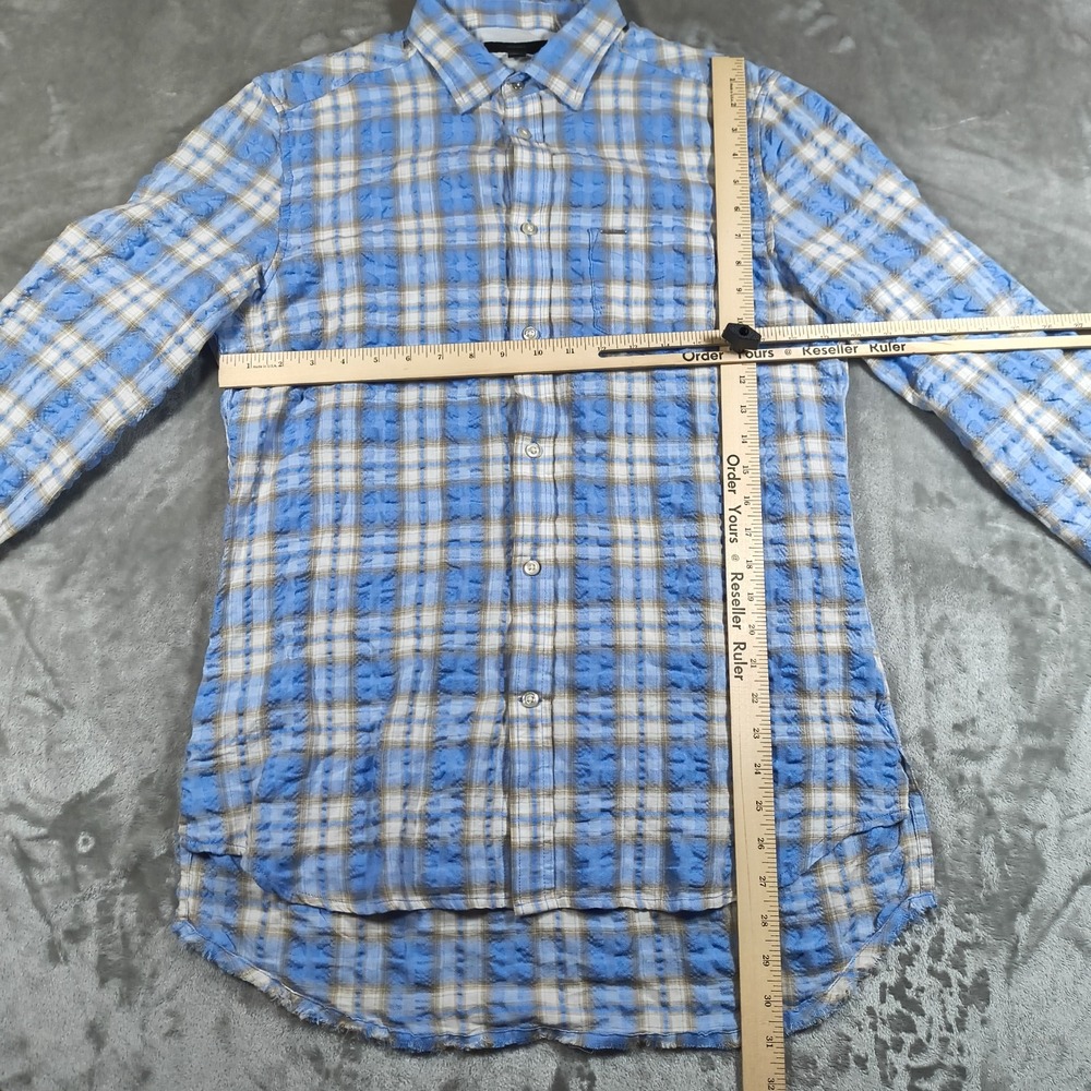 Diesel Shirt Mens Large Blue Plaid Seersucker Button Up Long Sleeve Lightweight - Picture 4 of 12